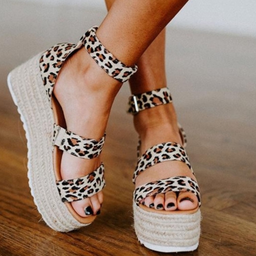 Leopard Espadrilles Platform Wedges